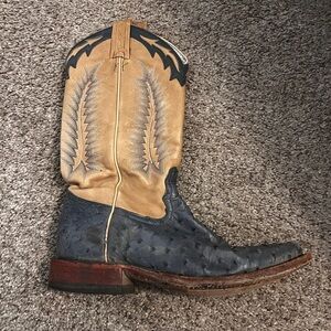 Tony Lama Ostrich Leather Boots in Tan and Navy